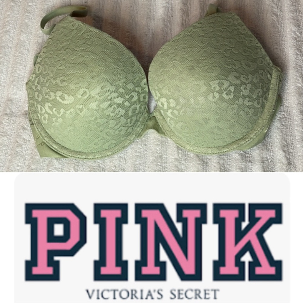 EUC women's Victoria Secret Pink 32D Wear Everywhere push-up bra in mint green